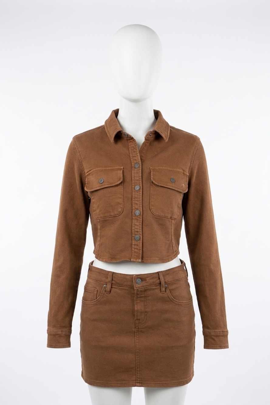 NEW HIDDEN abbey tapered button up shirt in brown